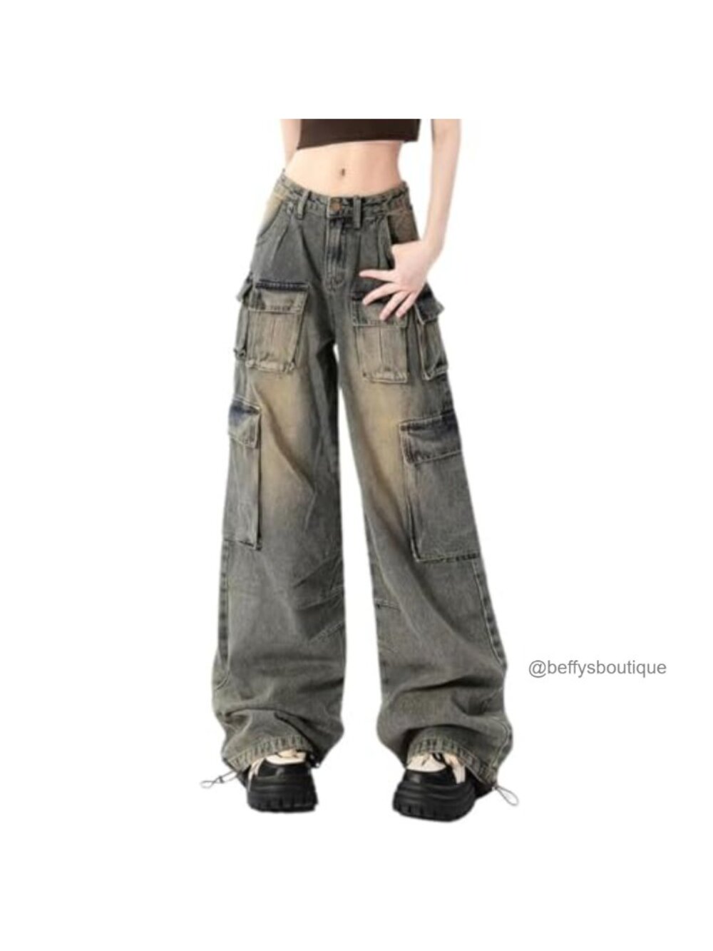 Baggy Cargo Jeans Women High Waisted Wide Leg Cotton Blend Grunge Y2K